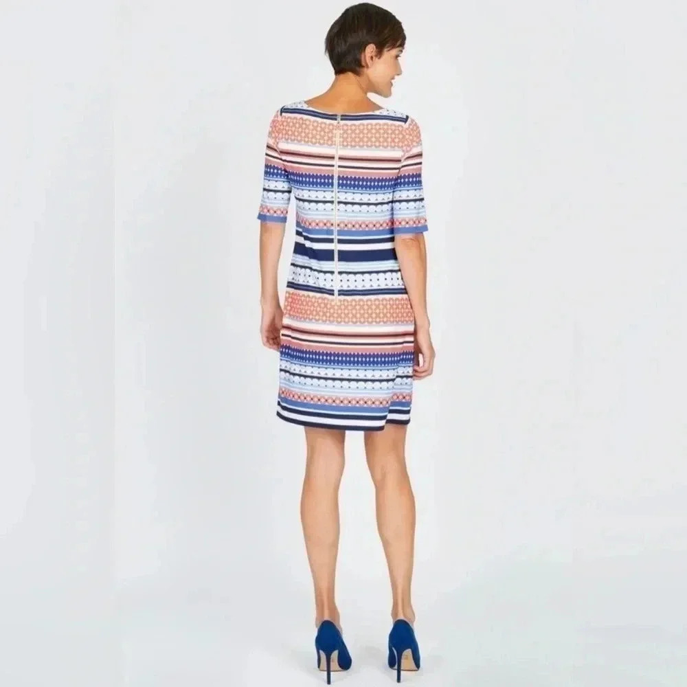 Eliza J Printed Stripe Shift Dress Size 2 - Picture 2 of 13